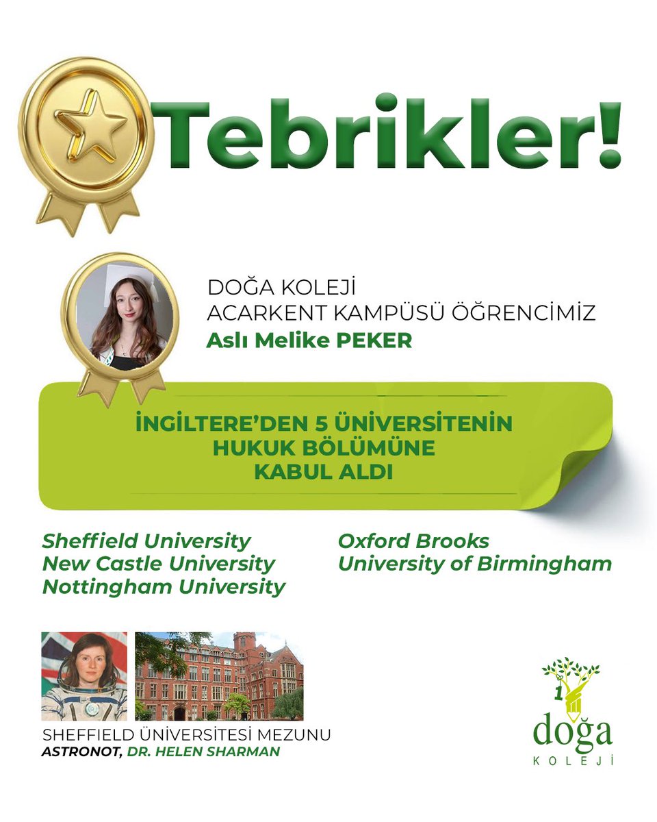 DogaOkullari's tweet image. Doğa’nın fark yaratan lise eğitimiyle öğrencilerimiz dünyanın sayılı üniversitelerine kabul alarak bizi gururlandırdı. Öğrencimizi tebrik eder, başarılarının devamını dileriz. 🎓🌍 #IBDP #IBOrganisation #HolisticEducation  #FutureLeaders #BütünselEğitim #GeleceğinLiderleri