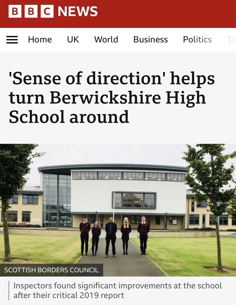 Bruce Robertson (@bruce_nextlevel) on Twitter photo Behaviour in Berwickshire High School, 2019 - ‘Inspectors told of fear factor’: bordertelegraph.com/news/17592050.…
2021 - ‘A calm, orderly context for learning’: berwickshirehighschool.co.uk/attachments/do…
Temporary exclusions (for a day or two) for unacceptable behaviour were key to this transformation. Behaviour in Berwickshire High School, 2019 - ‘Inspectors told of fear factor’: bordertelegraph.com/news/17592050.…
2021 - ‘A calm, orderly context for learning’: berwickshirehighschool.co.uk/attachments/do…
Temporary exclusions (for a day or two) for unacceptable behaviour were key to this transformation.