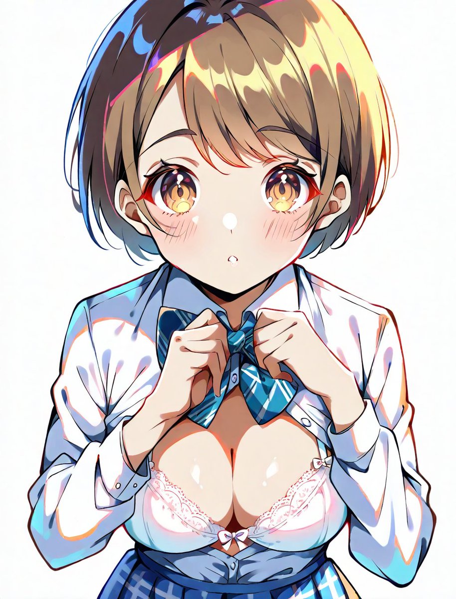 あざといポーズを作るときに使えるかも知れないプロンプト 「breast squeeze own hand」（腕で胸を寄せる） handは掌だけ