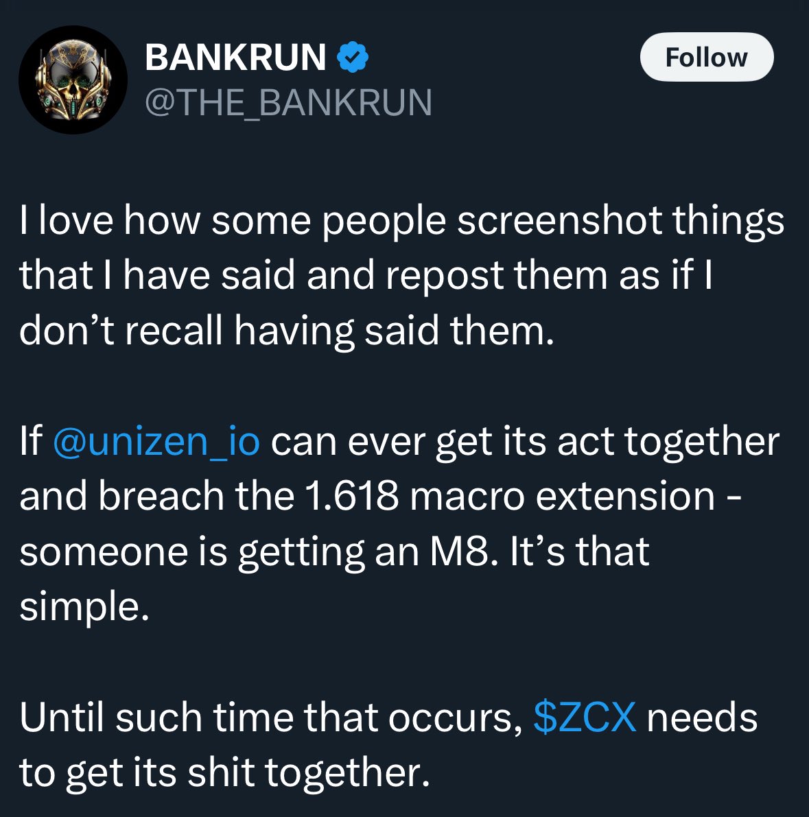 T1000003's tweet photo. And i will personally add one of these beauties on top at $11. Get your sh*t together @unizen_io $ZCX 🤝
#LFG #lotsofit #DeFi #DEX #Altcoins https://t.co/NsbjfDiqlD