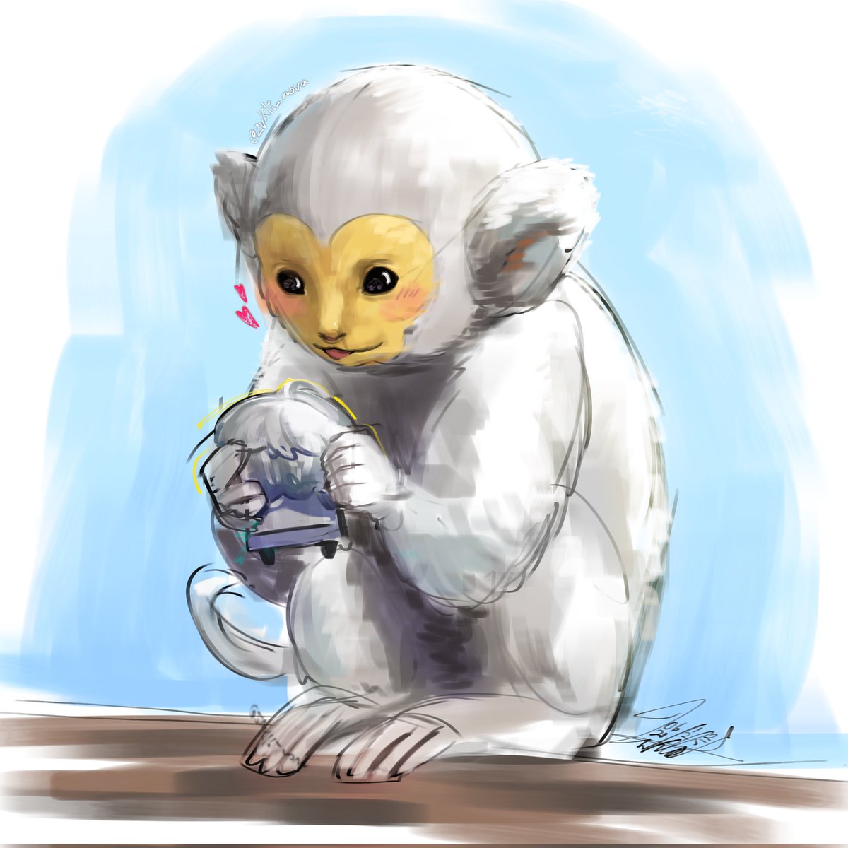 What species are the debonheirs 🤔 visually there'll like squirrel monkeys + gold-white marmosets but neither of them have prehensile tails so something else maybe? 
#kaepix