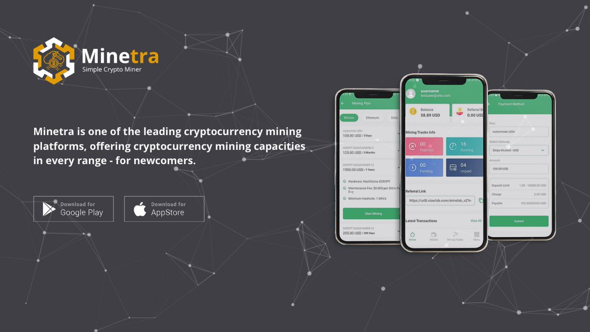 eSimBitnet's tweet photo. Minetra is one of the leading cryptocurrency mining platforms, offering cryptocurrency mining capacities in every range - for newcomers. Our mission is to make acquiring cryptocurrencies easy and fast for everyone.

#Minetra #Mining https://t.co/tr9aq8ddxt