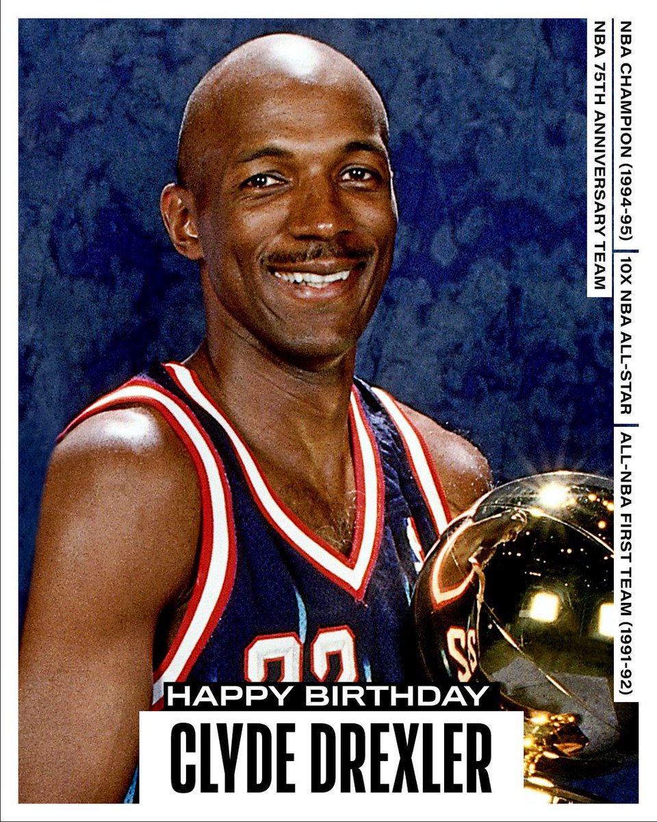 Join us in wishing a Happy 63rd Birthday to 10x #NBAAllStar, 1994-95 NBA champion and 75th Anniversary Team member, Clyde Drexler! #NBABDAY