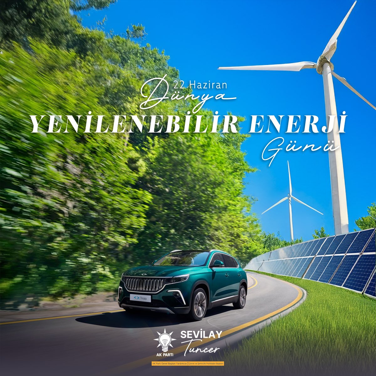 Yenilenebilir enerji; 

Sürdürülebilir, erişilebilir ve sera gazı salınımına yol açmayan temiz enerji… 

Rüzgardan güneşe, tabiatın kaynağından, tabiatın dostu enerji… 

Türkiye olarak,🇹🇷

•Yenilenebilir enerji kurulu gücü bakımından Avrupa’da 5’inci, dünyada 11’inci