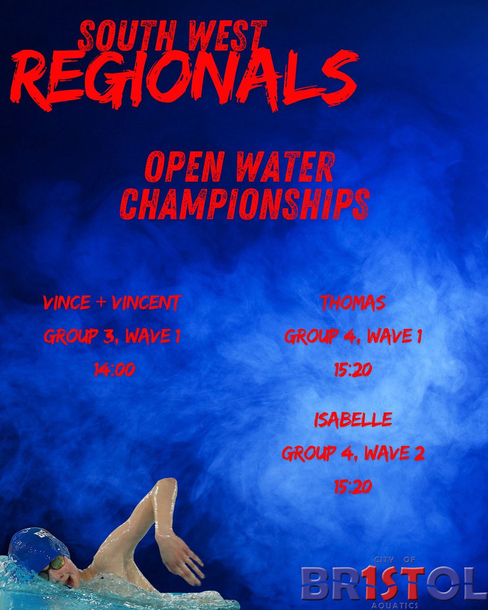 BristolAquatics's tweet photo. Good Luck to Vince, Vincent, Thomas and Isabelle racing at the South West Open Water Regional Champs today!!
#openwater #racetime https://t.co/yCSBGJaRnT