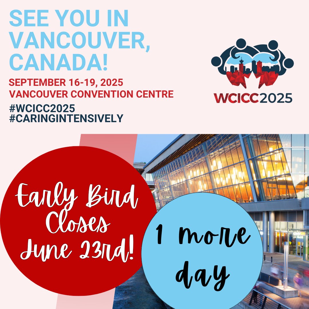 1 more day for #WCICC2025 Early Bird rates! Don't miss out! wcicc2025.com/registration

#WCICC2025 <a href="/WFICCcomms/">WFICC</a> #CCCS <a href="/CACCN1/">CACCN</a> <a href="/CSRT_tweets/">Canadian Society of Respiratory Therapists</a>