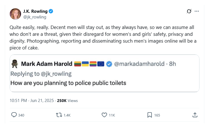 Unhinged anti-trans bigotry from JKR. But with my data protection hat on: also a big nope