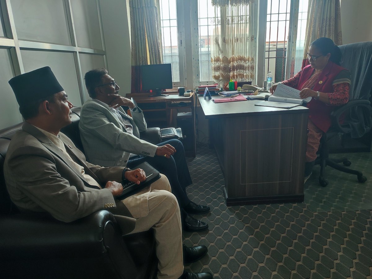 Today, I had a productive discussion with Hon. Tulasa Kumari Dahal, Chairperson of the National Assembly's Legislative Management Committee, together with Labour Secretary Dr. Krishna Hari Pushkar and Director General of the Department of Foreign Employment, Mr. Kamal Prasad