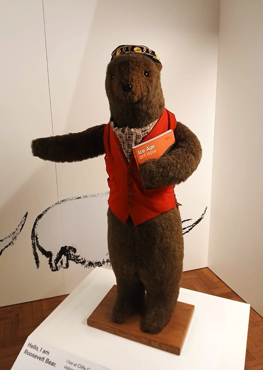 Absolute pleasure to have installed so many beautiful objects dating back 25,000 years for the #IceAgeArtNow exhibition at #CliffeCastle in Bradford for #BritishMuseum collaboration. I posed Roosevelt and gave him my copy of the book as a silly aside but he seems to be a hit!