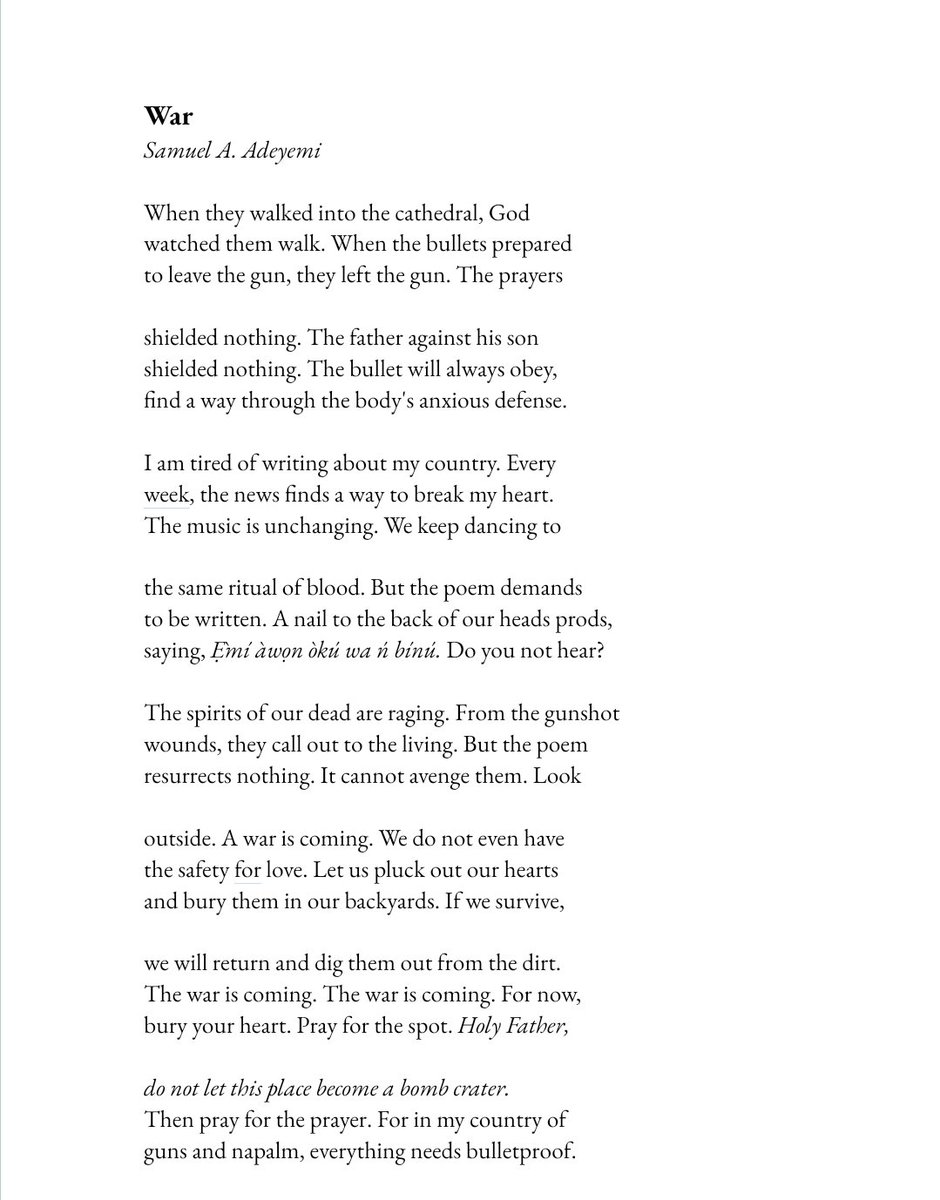 Published two years ago. In <a href="/Efikomag/">Efiko Magazine</a> 

efikomag.com/war/