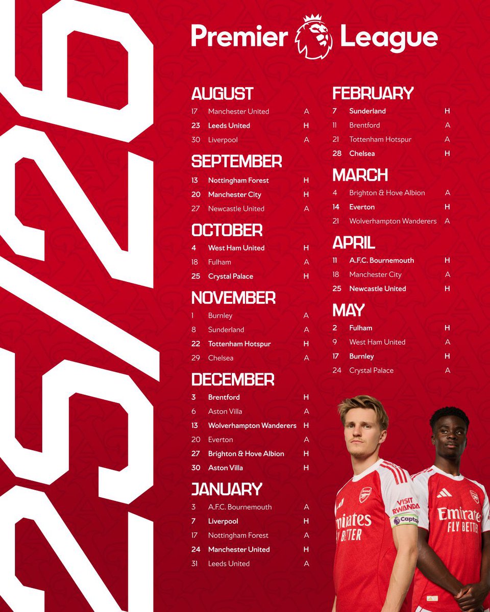 Our Premier League Fixtures! Arsenal ❤️