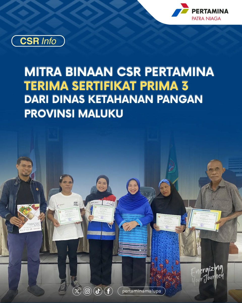 pertaminamalupa's tweet photo. Dua mitra binaan CSR PT Pertamina Patra Niaga Niaga Aviation Fuel Terminal (AFT) Pattimura yakni Kelompok Tani Bangkit dan PAUD Sadar Lingkungan baru saja menerima Sertifikat Prima 3 dari Dinas Ketahanan Pangan Provinsi Papua Maluku.

#CSRInfo #CSRPertamina #EnergizingTheChange https://t.co/t1rSfobgJ6