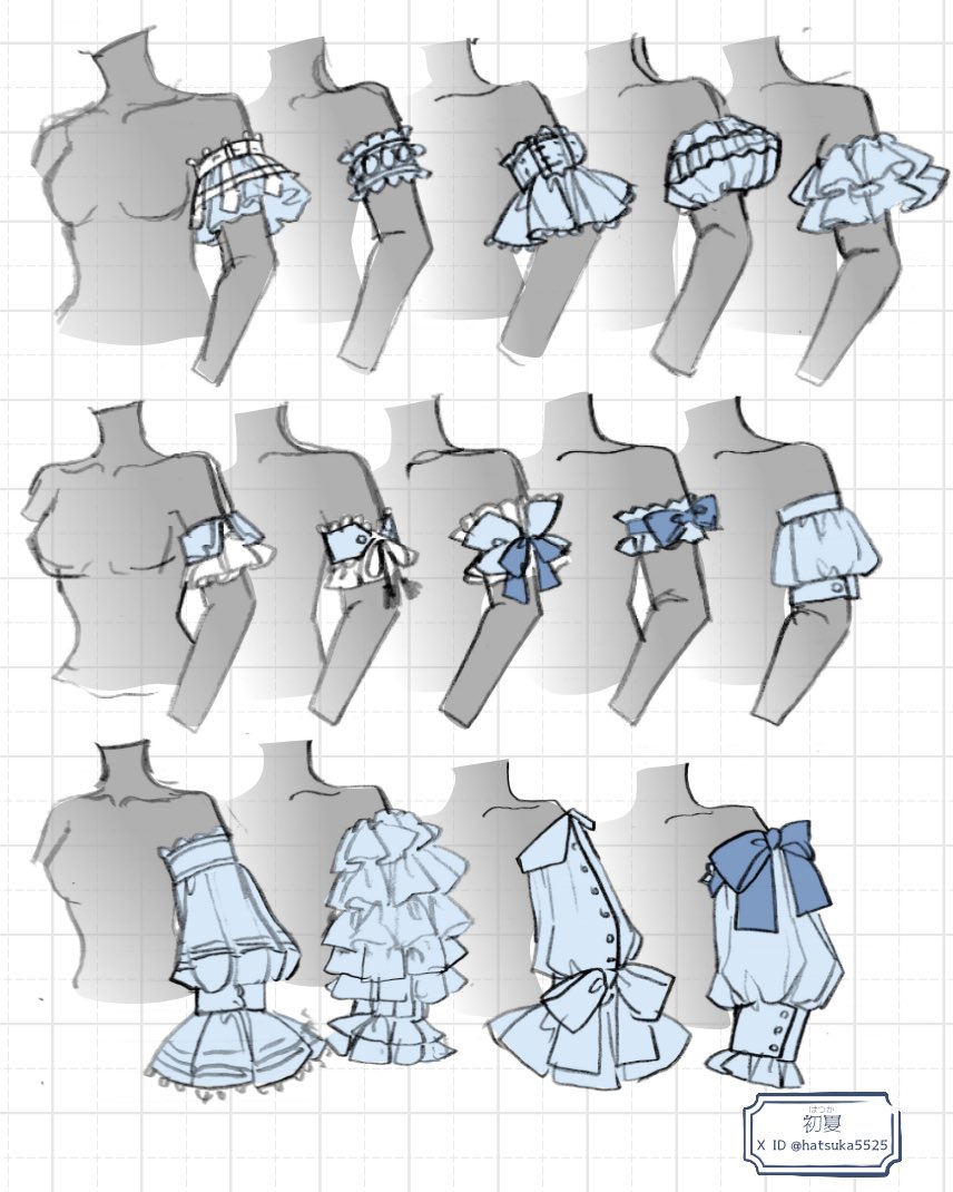 付け袖のアイデア💡
ドレスっぽい衣装にもとっても合いそう✨
良いのがあったら真似OKなのでぜひ参考にしてね😊
#イラスト　#一次創作