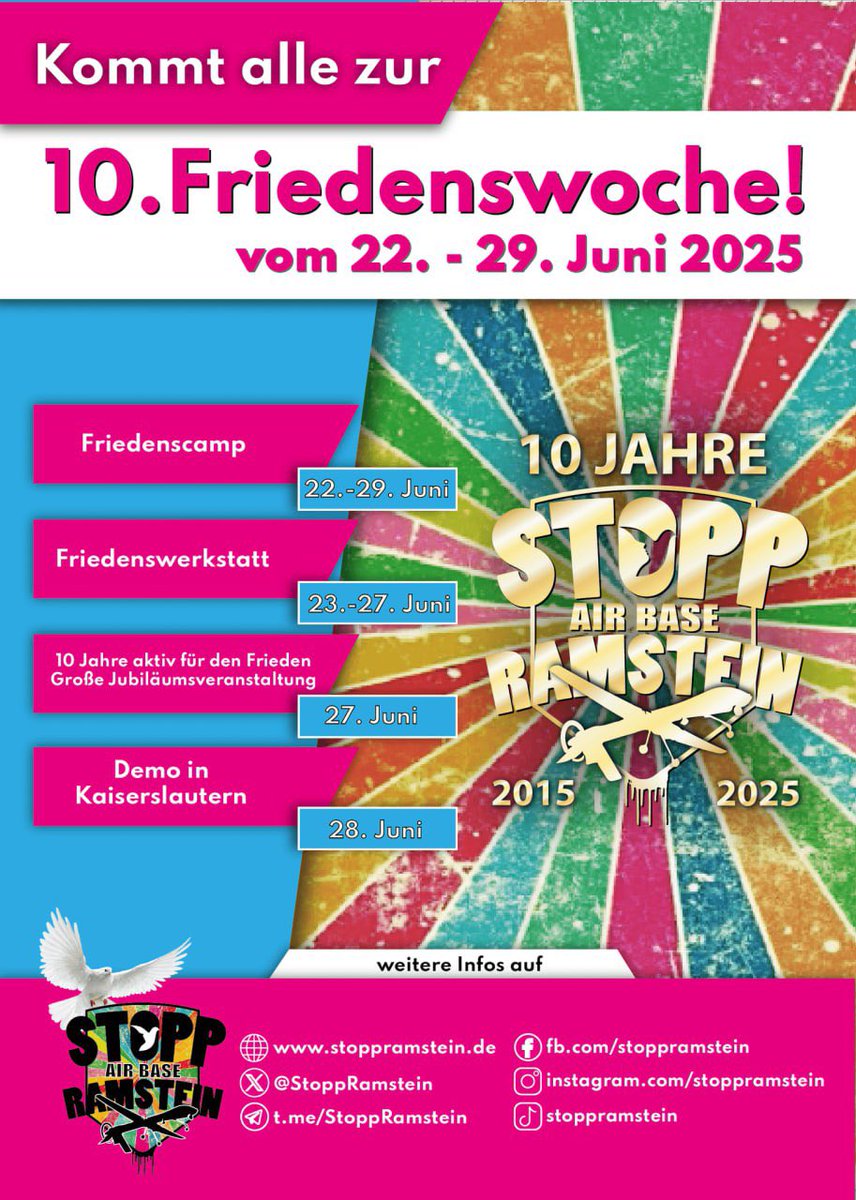 #EsReicht! Heute startet die Friedenswoche von #StoppRamstein. Ich wünsche viel Zulauf und Erfolg.