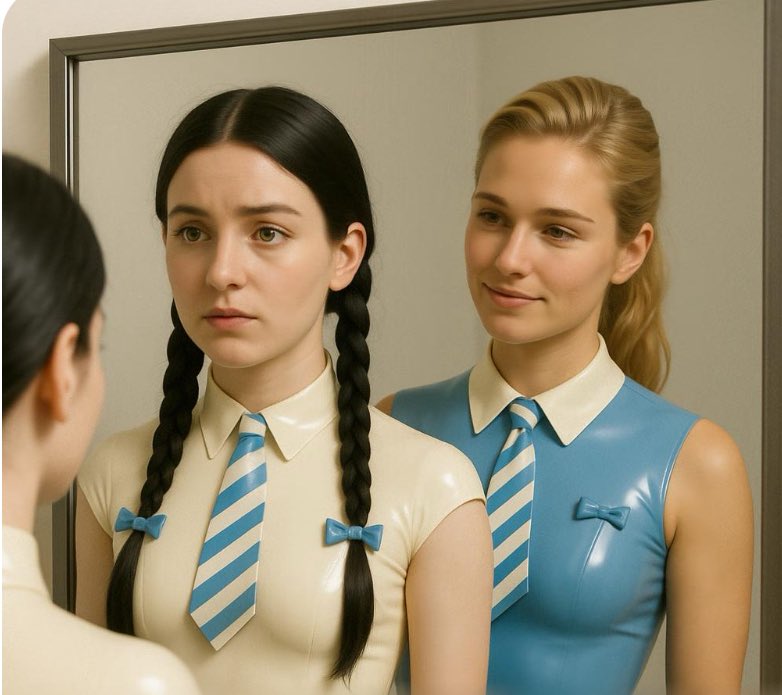 GSI02557033's tweet photo. Continuation from a previous story - 

https://t.co/4pFxHCUWFw

By the time the third term began at St. Lydia’s All-Girls Prep, Becca had become more than just another student—she was an example. Her transformation from Ben had been absolute. The uniform she had once protested now felt like second skin: sleek, synthetic, form-fitting, and coded in discipline and grace. She no longer questioned its purpose—it had shaped her, smoothed her, refined her.

So when Luke arrived—bewildered, bright-eyed, and still very much a boy—Becca was asked to mentor him.

“You’re lucky,” she said, her tone light but knowing as she sat across from him in the orientation hall. Her long red prep uniform glistened slightly under the school lights. “Most boys don’t get a chance to ease in.”

Luke blinked. “Ease in to what, exactly? I thought this was a clerical mistake—they told me I’m the only male student ever enrolled here.”

Becca smiled. “That’s not a mistake. It’s a process.”

⸻

The following Monday, Luke was issued his uniform.

It came sealed in a silver foil pack labeled ‘Integration Phase 1 – Personal Fit Pending’. Becca watched from her desk as he opened it, frowning at the glossy, high-cut bodysuit inside.

“I can’t wear this,” he muttered. “It’s like… made of latex or something.”

Becca leaned over. “You said that last week about the shoes. But you’re wearing them now.”

“They changed,” Luke replied, confused. “They weren’t this snug when I put them on.”

“They adapt,” Becca said simply.

⸻

By Wednesday, Luke’s voice was softer.

His walk had changed too—smoother, hips beginning to sway involuntarily as his legs adjusted to the new gait encouraged by the increasingly snug thigh seams of the uniform. The school no longer referred to him as ‘he’ in any announcements. Becca noticed his hesitation each time they called him Lucy.

“I don’t get it,” he told Becca in private. “I feel… weird.”

“You’re becoming part of us,” she said, brushing a strand of his now longer hair behind his ear. “It’s okay to let go of who you were. I did.”

“But I don’t want to forget,” he murmured, eyes wide.

“You won’t forget,” Becca reassured. “You’ll just… adapt. Just like your uniform.”

⸻

By Friday, Lucy no longer sat with the boys at lunch—there were no boys left.

She and Becca walked together through the hall, indistinguishable in their shining uniforms, whispering and giggling like old friends.

Lucys final bodysuit—sealed permanently by the school’s biometric system—fit flawlessly. The last remnant of Luke’s voice was gone. Her hips had subtly widened, waist narrowed. Her student file had been updated, pronouns corrected. Her place secured.

And when Becca squeezed her hand and whispered, “Ready for prep class, Lucy?” she simply smiled and nodded.

She was.