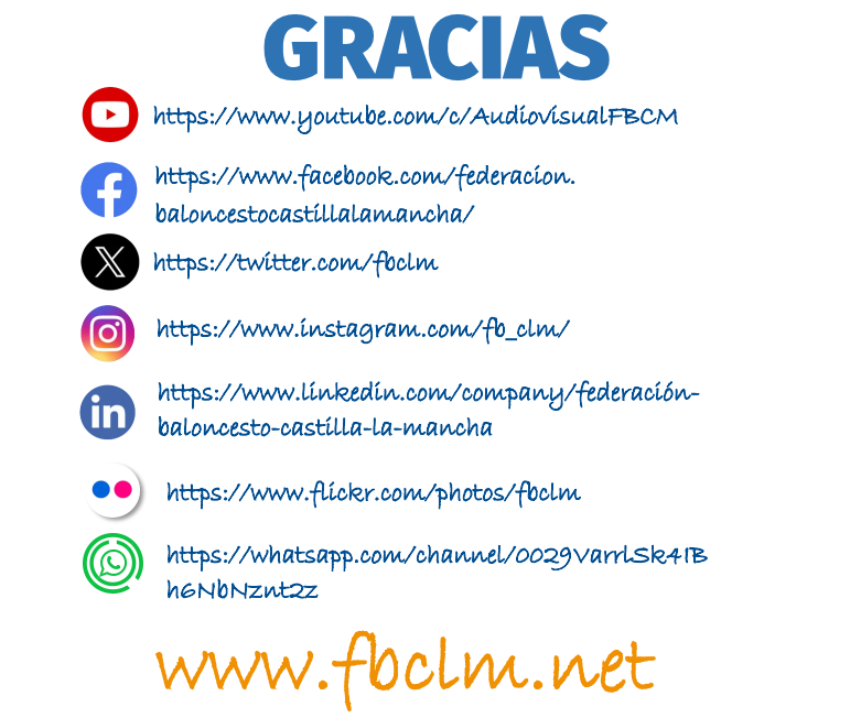 RRSS FBCLM📱 | Sigue toda la Información del🏀de Castilla-La Mancha en nuestras Redes Sociales👇
📱Facebook: facebook.com/federacion.bal…
📱Twitter: @fb_clm
📱Instagram: @fb_clm
📱Linkedin: linkedin.com/company/534303…
📱WhatsApp: whatsapp.com/channel/0029Va…
#PasionXBasketCLM