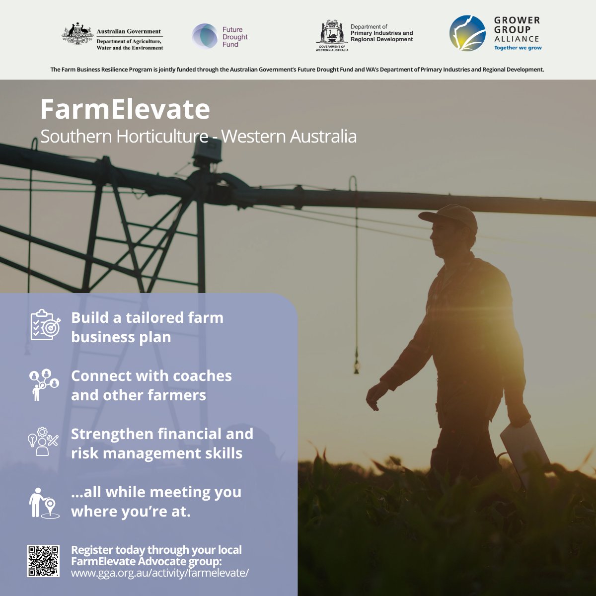 WA southern horticulture farmers: Registrations now open for #FarmElevate
 ✅ Tailored business plan
 ✅ Strengthen financial &amp; risk skills
 ✅ Plan for climate &amp; future goals
 ✅ Local, subsidised, farmer-led training
 Delivered through your local group:  ow.ly/oACA50Wc4MY