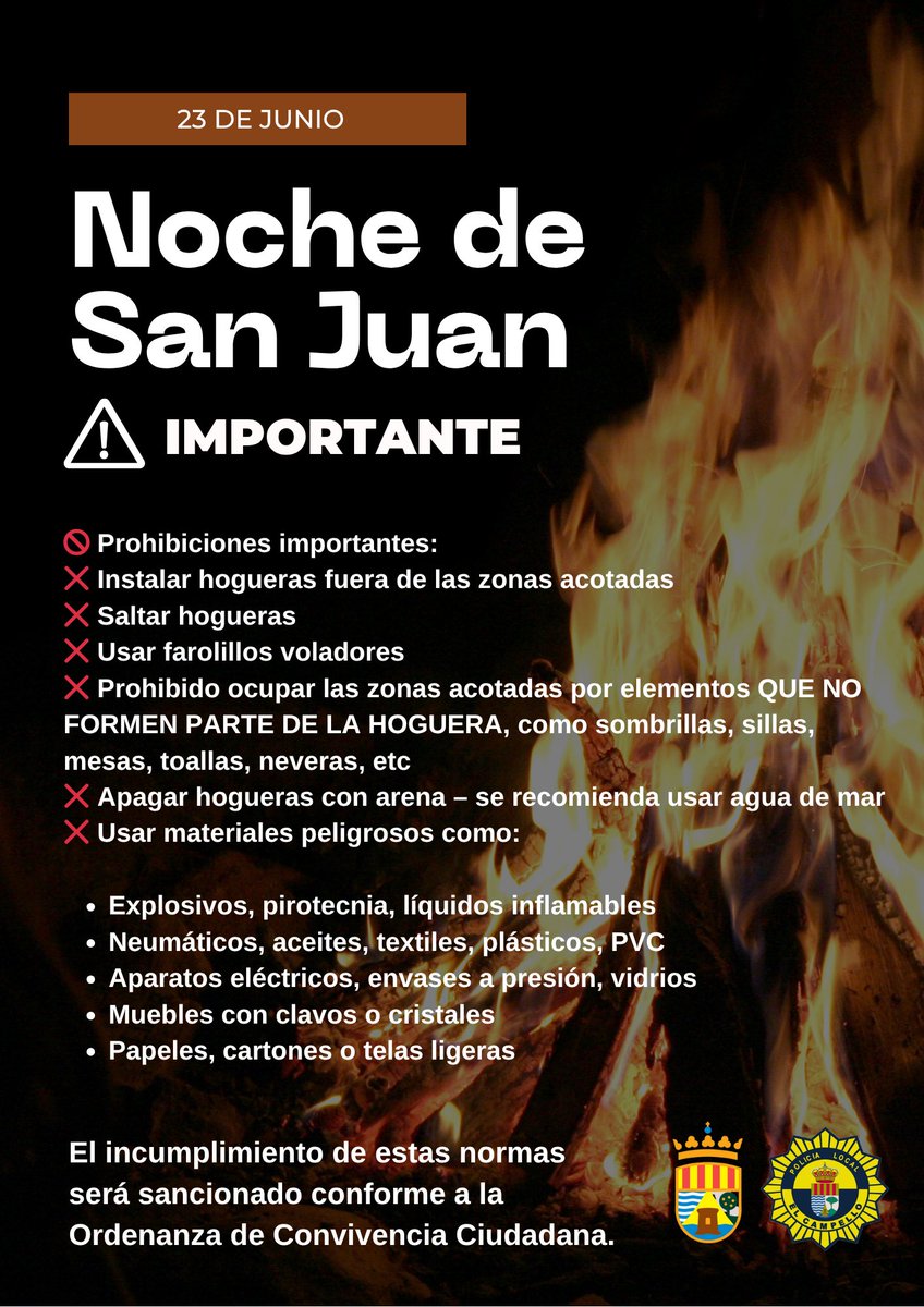ElCampelloAyto (@elcampelloayto) on Twitter photo 🔥👮🏻♀️El Campello extrema las medidas de seguridad para la #NitdeSantJoan ante la previsible asistencia masiva de personas a sus arenale. <a href="/JuanjoBerenguer/">Juanjo Berenguer</a> Lee AQUÍ elcampello.es/index.php?s=no…
💬 ¡Ven a vivir la magia del solsticio, pero con responsabilidad! 🔥👮🏻♀️El Campello extrema las medidas de seguridad para la #NitdeSantJoan ante la previsible asistencia masiva de personas a sus arenale. <a href="/JuanjoBerenguer/">Juanjo Berenguer</a> Lee AQUÍ elcampello.es/index.php?s=no…
💬 ¡Ven a vivir la magia del solsticio, pero con responsabilidad!