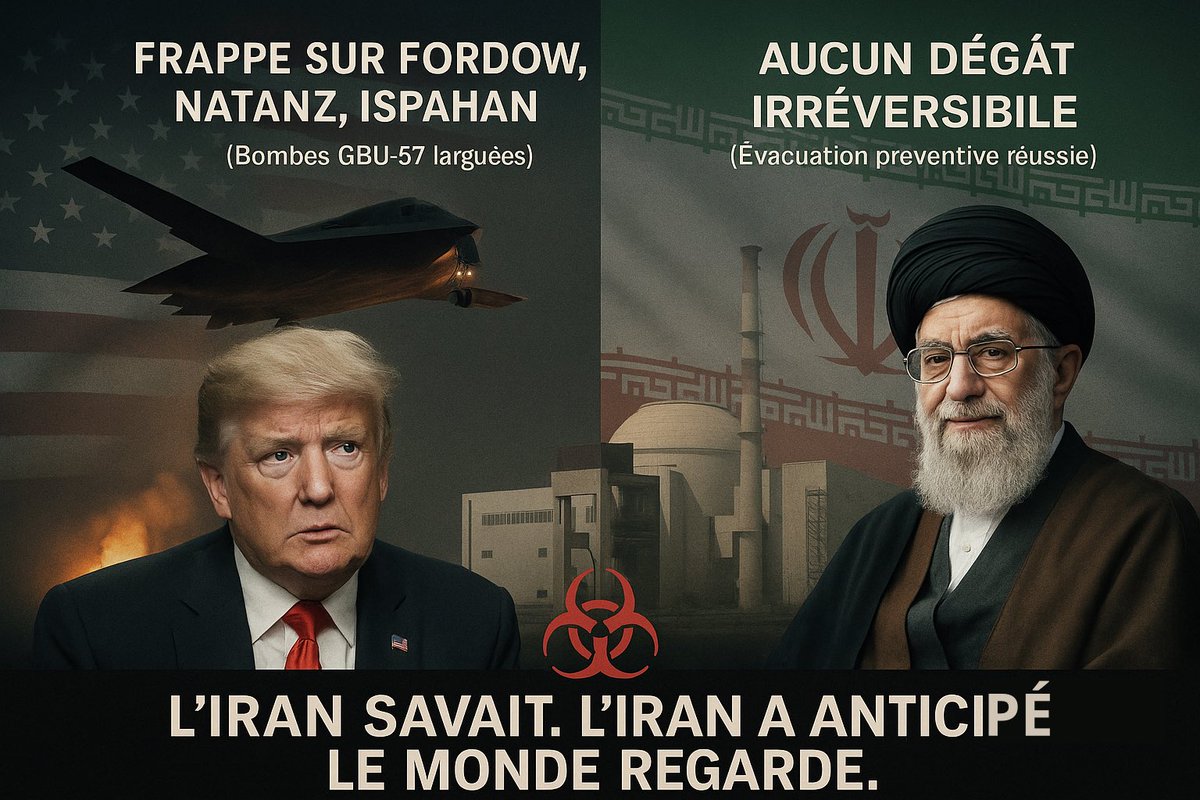 SidySFall's tweet photo. đźđ· âLâIran savait. LâIran a anticipĂ©.â
đșđž Trump frappe, mais trouve un Iran prĂ©parĂ©.
Aucun dégùt irréversible. Juste un message au monde.
đïž Paix ou provocation ?
#Iran #Trump #Fordow #Nucléaire #Géopolitique #sidyfall #IsraeliranWar https://t.co/CivSkXIxrV