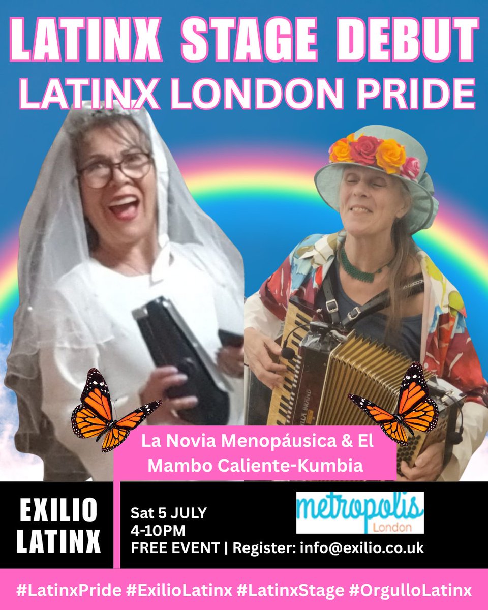 👰🏽🪗 LATIN STAGE DEBUT 💥
La Novia Menopáusica &amp; El Mambo Caliente-Kumbia bring cumbia, cabaret &amp; chaos to Latinx London Pride!
🎤 5 JULY | 4–10PM
📍 @london_metropolis, Vauxhall
🎟️ FREE EVENT
📞 Bookings: +44 7943 135927

💃🏽💥 ¡Cumbia queer y menopausia radical!
#LatinxPride