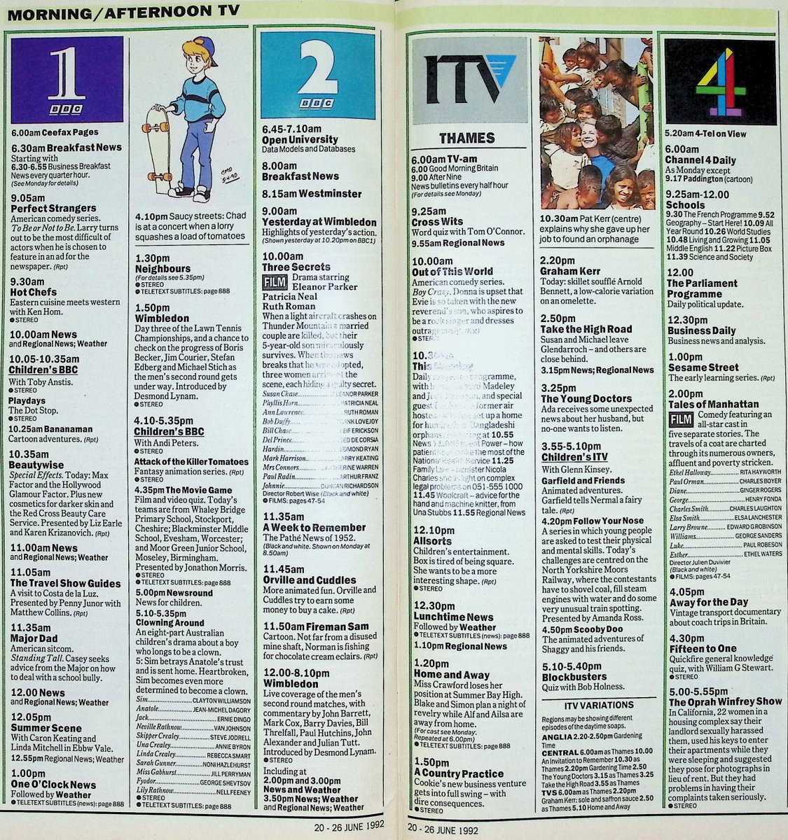TvDidYouSee's tweet photo. #OnThisDay 24 June 1992 📺TV Listings
Lynn Redgrave talks to #BucksFizz's #MikeNolan in FIGHTING BACK.
#SheilaFerguson in Simon Brett's new comedy series LAND OF HOPE AND GLORIA.
A second series of HOPE IT RAINS.
Liz has a sacrifice to make in #CoronationStreet. https://t.co/LpbrZ510Pn