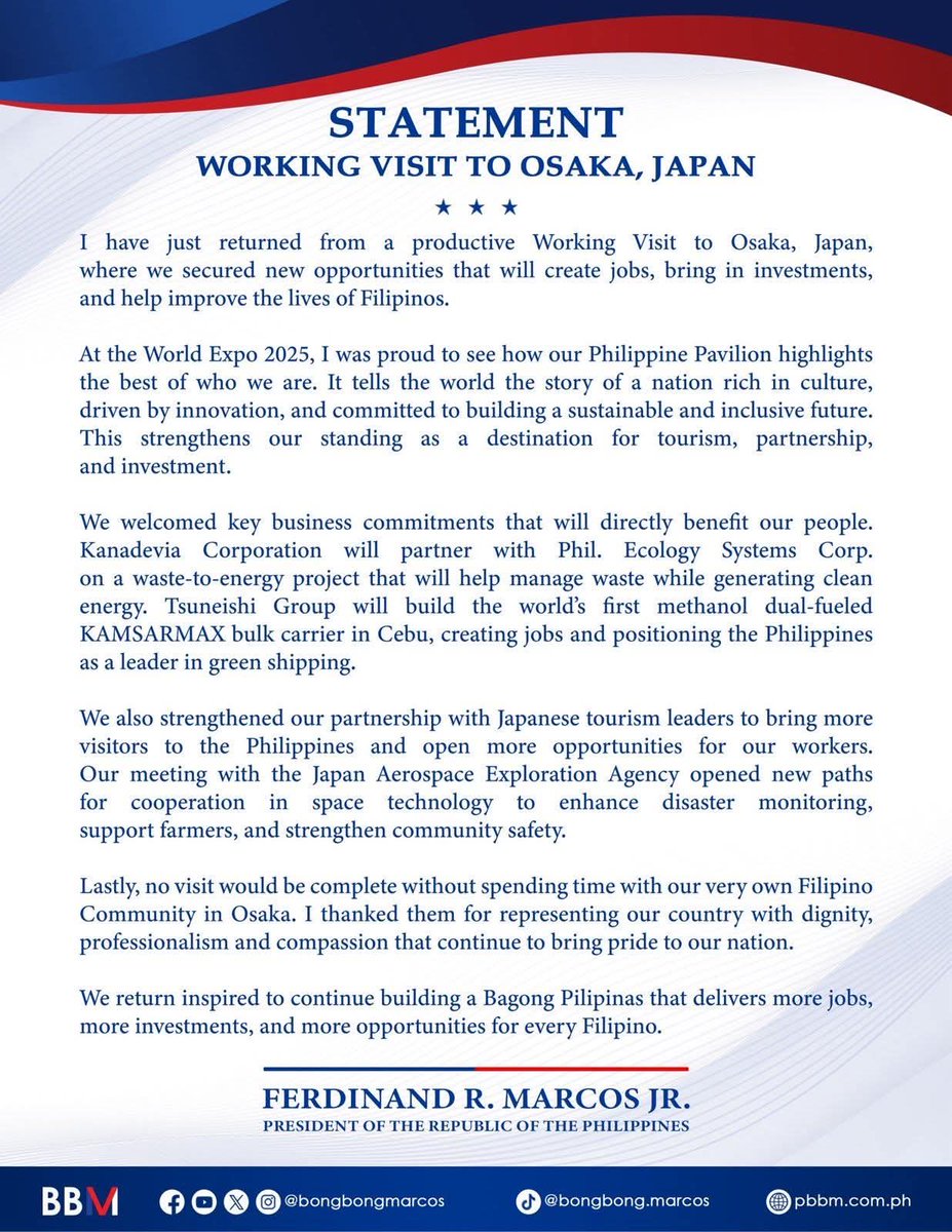 BBM's first official statement after US's attack on Iran are feel-good platitudes about his Japan junket. 

This is what a client state does -- remain obedient, distract the public with meaningless statements, and never ever criticize US imperialist violence and warmaking.