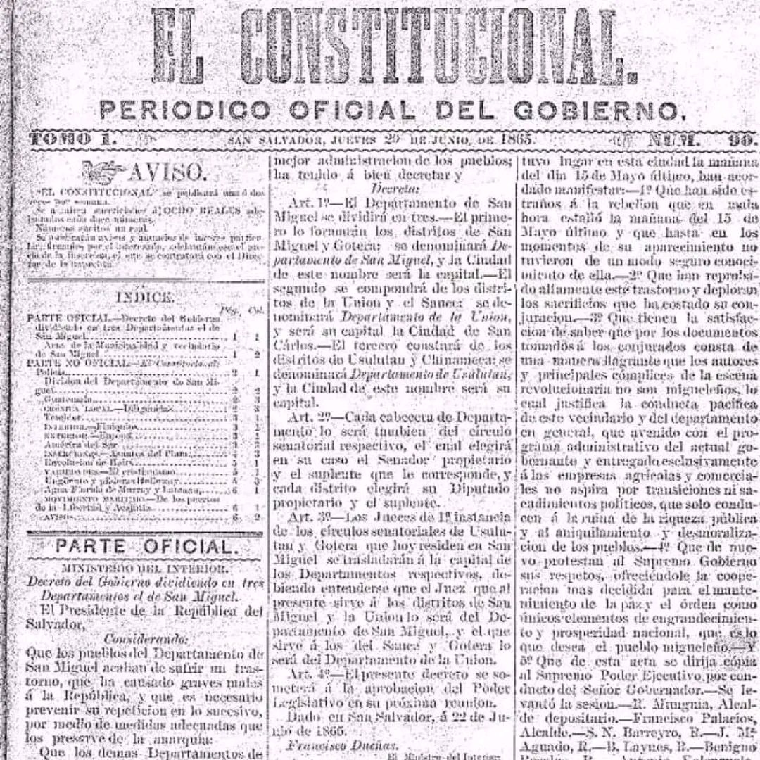 Un día como hoy, HACE 160 AÑOS, fueron establecidos los actuales departamentos salvadoreños de Usulután, San Miguel y La Unión. <a href="/EfemeridesSV/">C. C. Dinarte profesor</a>