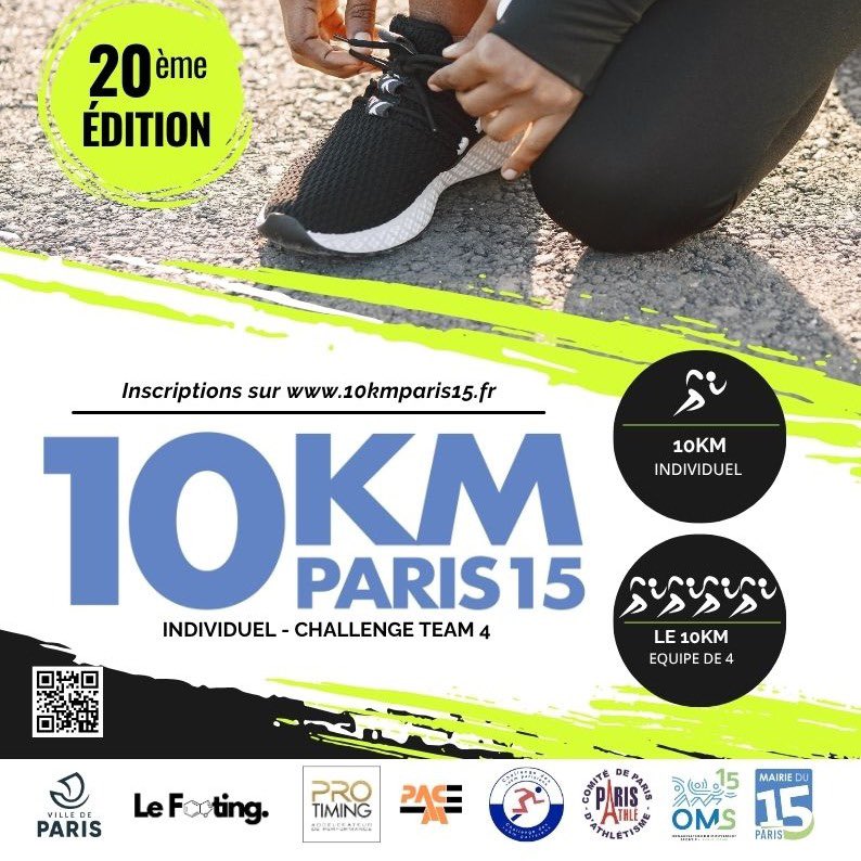 La Mairie de #Paris15 organise avec <a href="/OMSPARIS15/">OMS15</a> et ses partenaires la 20e édition des « 10km de Paris15 » dans les rues du 15e, samedi 19 octobre, avec un parcours inédit en une seule boucle. Inscription obligatoire sur 10kmparis15.fr