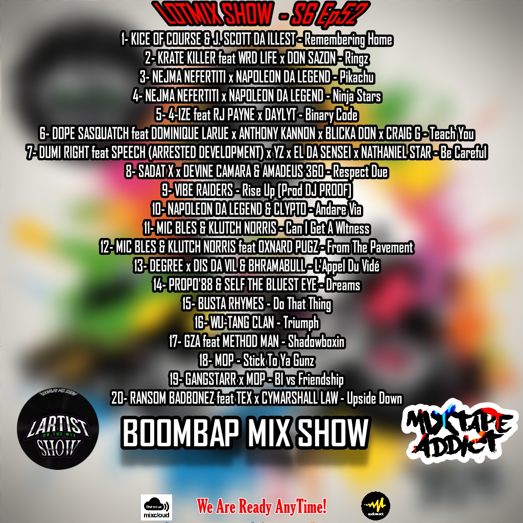 Dj LOTMIX aka LartistOnTheMix (@dj_lotmix) on Twitter photo 🚨LOTMIX SHOW-S6Ep52 by @dj_lotmix ft <a href="/nejmanefertiti/">Nejma Nefertiti</a> <a href="/TeamNDL/">Napoleon Da Legend</a> <a href="/4IZE/">4IZE</a> <a href="/IAMRJPAYNE/">RJ PAYNE</a> <a href="/DumiRIGHT/">Mr. Right</a> <a href="/SadatX/">Sadat X</a> <a href="/microphonebless/">MIC BLES</a> <a href="/bhramabull/">Bhramabull 🔌</a> <a href="/BustaRhymes/">Busta Rhymes</a> <a href="/WuTangClan/">Wu Tang Clan</a> <a href="/TheRealGZA/">GZA</a> <a href="/methodman/">methodman</a> <a href="/gangstarr/">Gang Starr ‘One of the Best Yet’ Out Now</a> &more
📅TUE & SAT 10PM (EST)
<a href="/Blaze1Media/">Blaze 1 Radio</a> 🇺🇸
🎧blaze1radio.com 🚨LOTMIX SHOW-S6Ep52 by @dj_lotmix ft <a href="/nejmanefertiti/">Nejma Nefertiti</a> <a href="/TeamNDL/">Napoleon Da Legend</a> <a href="/4IZE/">4IZE</a> <a href="/IAMRJPAYNE/">RJ PAYNE</a> <a href="/DumiRIGHT/">Mr. Right</a> <a href="/SadatX/">Sadat X</a> <a href="/microphonebless/">MIC BLES</a> <a href="/bhramabull/">Bhramabull 🔌</a> <a href="/BustaRhymes/">Busta Rhymes</a> <a href="/WuTangClan/">Wu Tang Clan</a> <a href="/TheRealGZA/">GZA</a> <a href="/methodman/">methodman</a> <a href="/gangstarr/">Gang Starr ‘One of the Best Yet’ Out Now</a> &more
📅TUE & SAT 10PM (EST)
<a href="/Blaze1Media/">Blaze 1 Radio</a> 🇺🇸
🎧blaze1radio.com