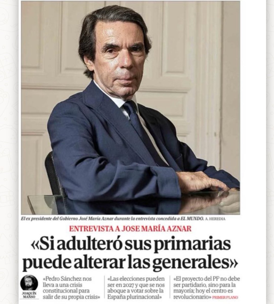Los expresidentes son historia de nuestra democracia. Es una pena ver a uno de ellos atacar a nuestro Estado de Derecho y a nuestro país. 

Aznar hoy, en una entrevista delirante, llena de odio contra el Presidente, pone en duda la limpieza de nuestra democracia. Lamentable.