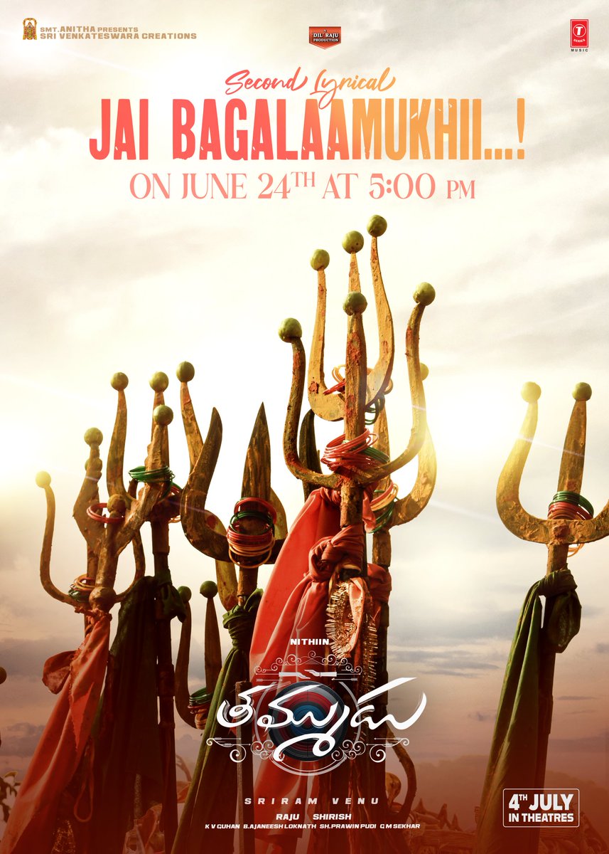 tseriessouth's tweet photo. Experience the divine trance &amp; chant the name of the mightiest power🙏

#Thammudu Second Single #JaiBagalaamukhii On June 24th at 5PM..!🔱❤️‍🔥

#ThammuduOnJuly4th 🎯

@actor_nithiin #SriramVenu #Laya @gowda_sapthami #SaurabhSachdeva @VarshaBollamma #Swasika @AJANEESHB https://t.co/YDrEznv2xe