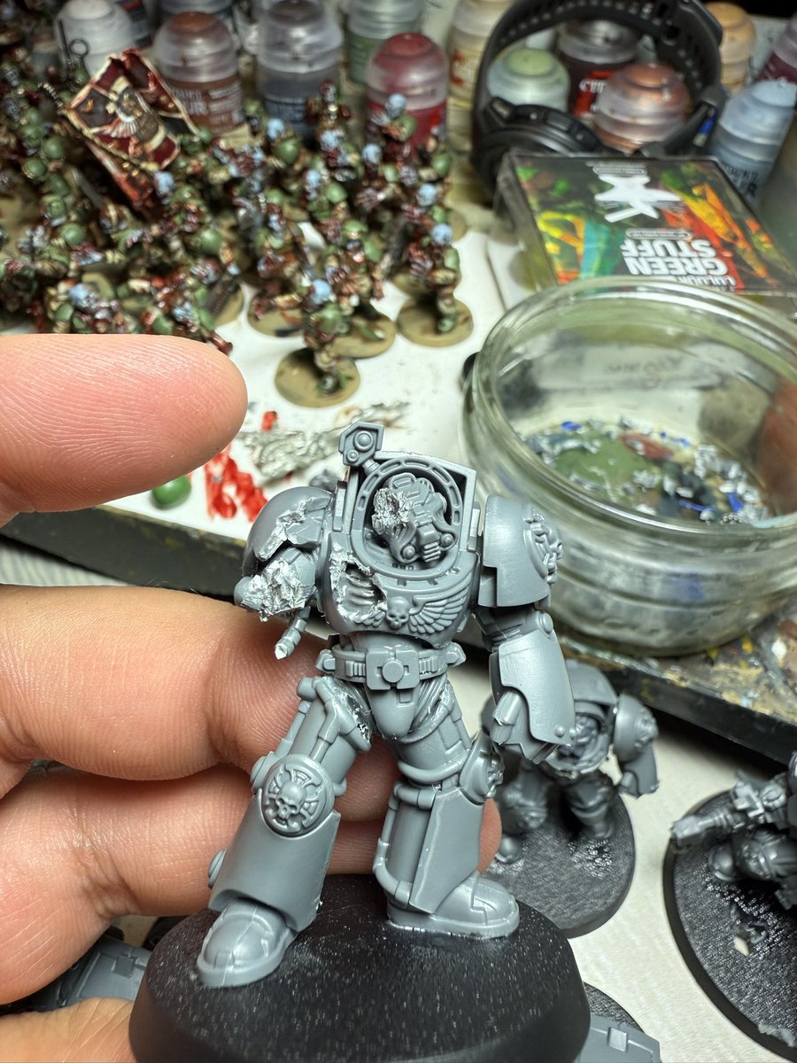 husker04's tweet photo. Another all nighter and the zombified Ultramarines are done. Never painted a Ultramarine before so this will be different. All counts as for my Deathguard army anyway #WarhammerCommunity #warcom #warhammer #warhammer40k #warhammer40000 #zombies #undead #nurgle #plaguemarines https://t.co/vTJYryTCOj