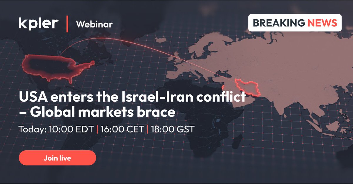 BREAKING: USA enters the Iran-Israel conflict - Global markets brace
Date &amp; Time: June 22, 2025 | 🕓 16.00 CET, 🕙 10.00 EDT
Live Webinar

As tensions in the Middle East hit a boiling point, the global energy landscape faces immediate disruption. Join Kpler expert analysts