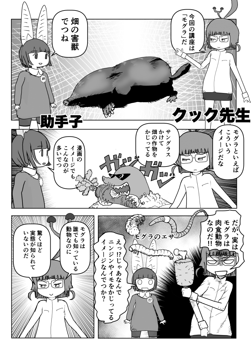 新作ができるまで少しかかるので再掲シリーズ 「モグラ」1/2 #クック先生の動物講座 #漫画が読めるハッシュタグ #マンガが読めるハッシュタグ #モグラ 