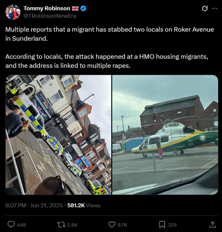 SunderlandAF_'s tweet photo. Just Yaxley the conman doing his usual to try and whip up some more race riots in the UK. 

Sources: He made it up

'While the investigation is at a very early stage, we believe that those involved in the incident were known to each other and there is no wider risk to the public' https://t.co/VUi3omu7v2