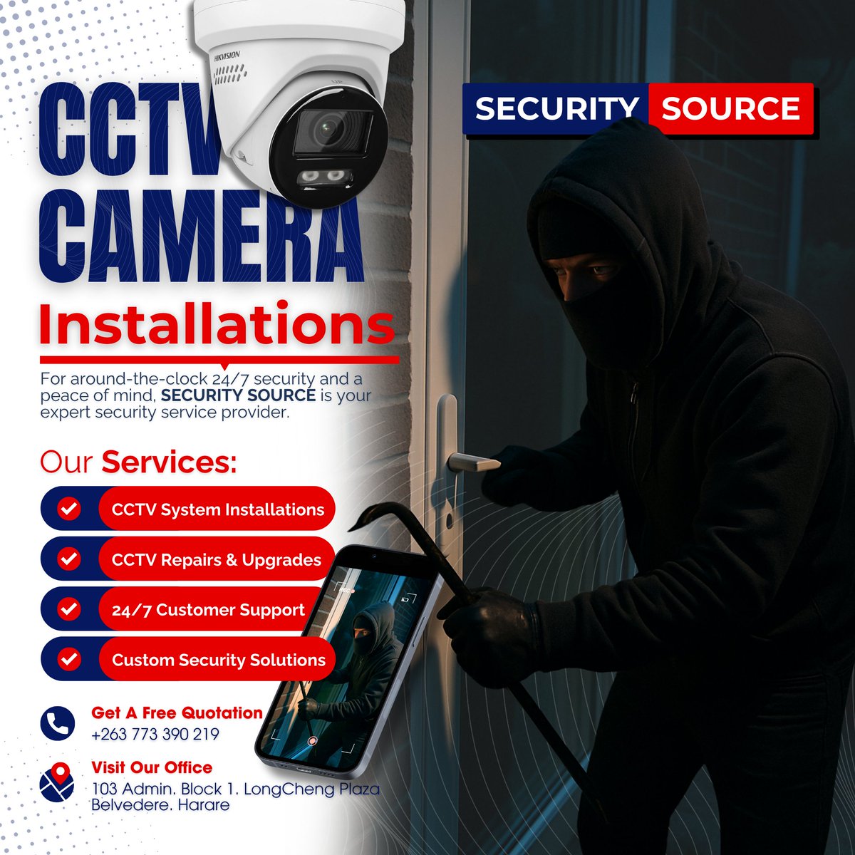 DesignedBySimba's tweet image. At Design Overclock, we just powered up Security Source&apos;s online presence with a bold look social media ad.

From expert CCTV installs and tailored security, Security Source is King.

Want your brand to stand out too? Let’s talk → wa.me/263774397898