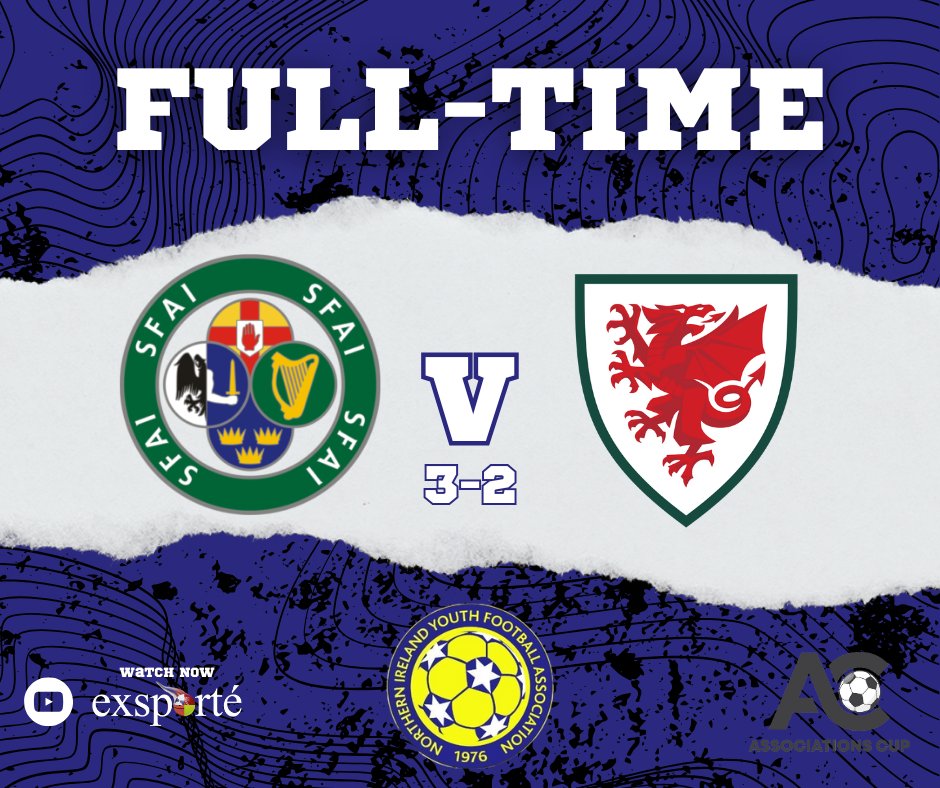 exsporte's tweet photo. FULL TIME – REPUBLIC OF IRELAND WIN! 📷

In a pulsating Associations Cup Boys' Final, the Republic of Ireland edged out Wales with a dramatic 3-2 victory! 

An incredible contest showcasing top youth talent — well done to both teams for a brilliant game! https://t.co/aMZYZxavAD