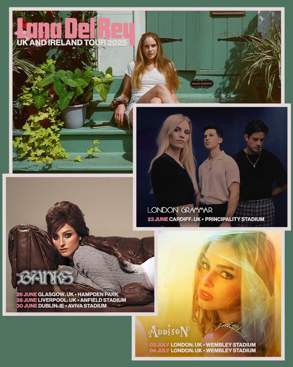 londongrammar's tweet image. Very excited to announce that we will support the one and only #LanaDelRey at her sold out show at Principality Stadium in Cardiff tomorrow, 23rd June.
Stage time is 7:15pm. We can’t wait to see you there 🤍