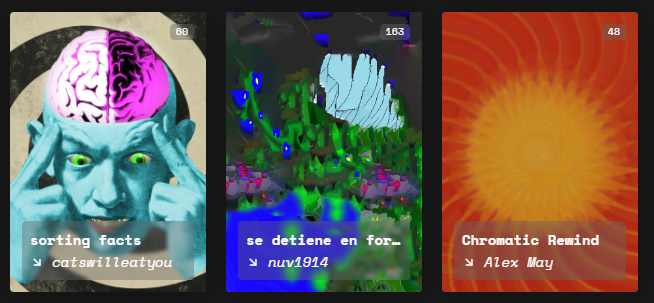 New day, new Art Pack! 🤩

I've just opened another one on <a href="/objktcom/">objkt.com</a> and found artworks from <a href="/catswilleatyou/">CATS WILL EAT YOU</a>, <a href="/nuv1914/">nuv</a> and <a href="/alexmayarts/">Alex May</a> 🥳💯😍