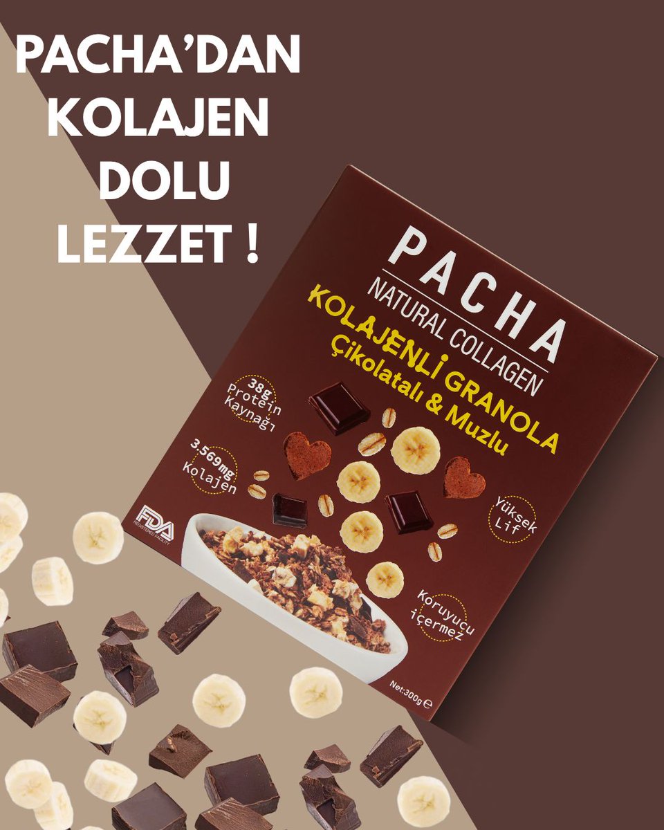 Tatlı krizlerine sağlıklı bir çözüm! 🍫🍌
Pacha Kolajenli Granola Çikolatalı &amp; Muzlu ile hem lezzetli hem dengeli bir atıştırmalık seni bekliyor!

✨ 38g protein kaynağı
✨ 3.569 mg kolajen
✨ Yüksek lif
✨ Koruyucu içermez

Lezzet ve sağlık bir arada!