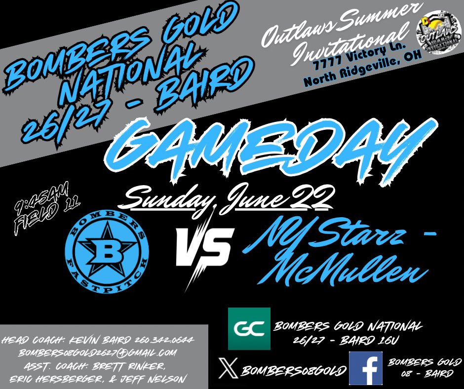 Bombers Gold National 26/27 Baird (@bombers08baird) on Twitter photo Bracket Play begins today @ Outlaws Summer Invitational. Catch us on GameChanger!
<a href="/TDanley2026/">Taylor Danley</a>
<a href="/lilycash2026/">Lily Cash</a>
<a href="/DalynneB_2026/">Dalynne Bussard</a>
<a href="/reese_knox_11/">Reese Knox 2026</a>
@averynelson2028
@aliyaedson05
<a href="/annarinker2026/">Anna Rinker</a>
<a href="/CarsonPetty2027/">Carson Petty</a>
@brooklynnNash16
@Amiyaa_17
<a href="/abby_grenchik/">Abby Grenchik</a>
<a href="/MaeHersberger/">Mae Hersberger</a>
<a href="/lola_scarsi/">Lola Scarsi</a> Bracket Play begins today @ Outlaws Summer Invitational. Catch us on GameChanger!
<a href="/TDanley2026/">Taylor Danley</a>
<a href="/lilycash2026/">Lily Cash</a>
<a href="/DalynneB_2026/">Dalynne Bussard</a>
<a href="/reese_knox_11/">Reese Knox 2026</a>
@averynelson2028
@aliyaedson05
<a href="/annarinker2026/">Anna Rinker</a>
<a href="/CarsonPetty2027/">Carson Petty</a>
@brooklynnNash16
@Amiyaa_17
<a href="/abby_grenchik/">Abby Grenchik</a>
<a href="/MaeHersberger/">Mae Hersberger</a>
<a href="/lola_scarsi/">Lola Scarsi</a>