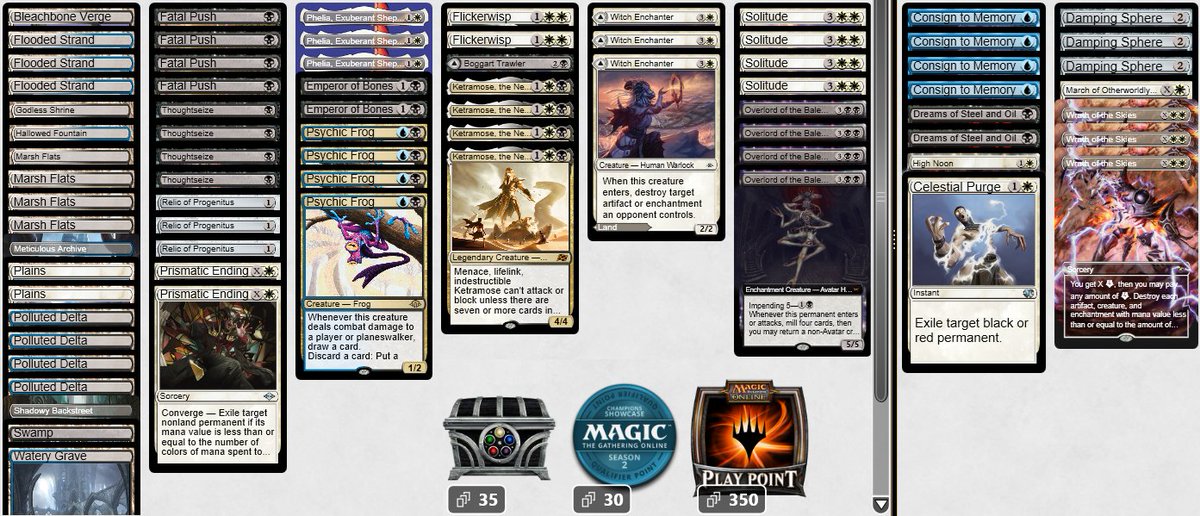 Esper Ketra still doing good! Top4 in Challenge, congrats to winners <a href="/Kotte89Mtg/">Kotte89_Mtg</a> <a href="/Malowless14/">Malowless</a> (hopefully I tagged you correct)! 
RG Broodscale 🍎🍏🍏
BG Broodscale 🍎🍏🍏
UB Oculus🍎🍏🍏
Jeskai Control 🍏🍎🍏
BW Ketra 🍎🍏🍎
RW Energy 🍎🍏🍏
QF BW Ketra 🍏🍎🍏🍏
SF BW Ketra 🍎🍎