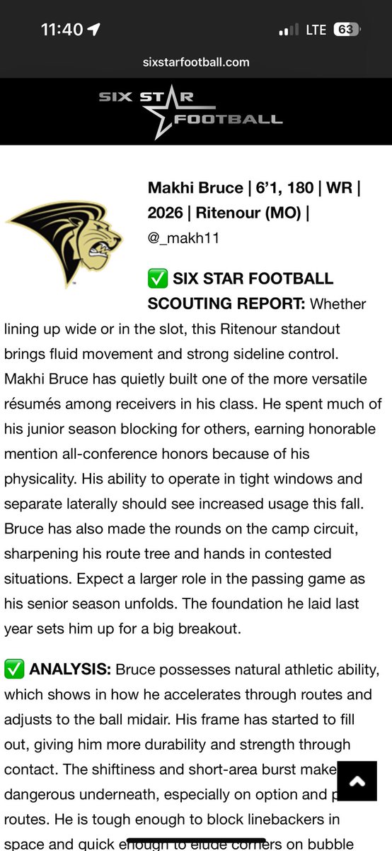 _makh11's tweet image. Thank you @sixstarfootball & @LindenwoodFB for the evaluation and write up!
@RitenourFball @AllenTrieu @JPRockMO