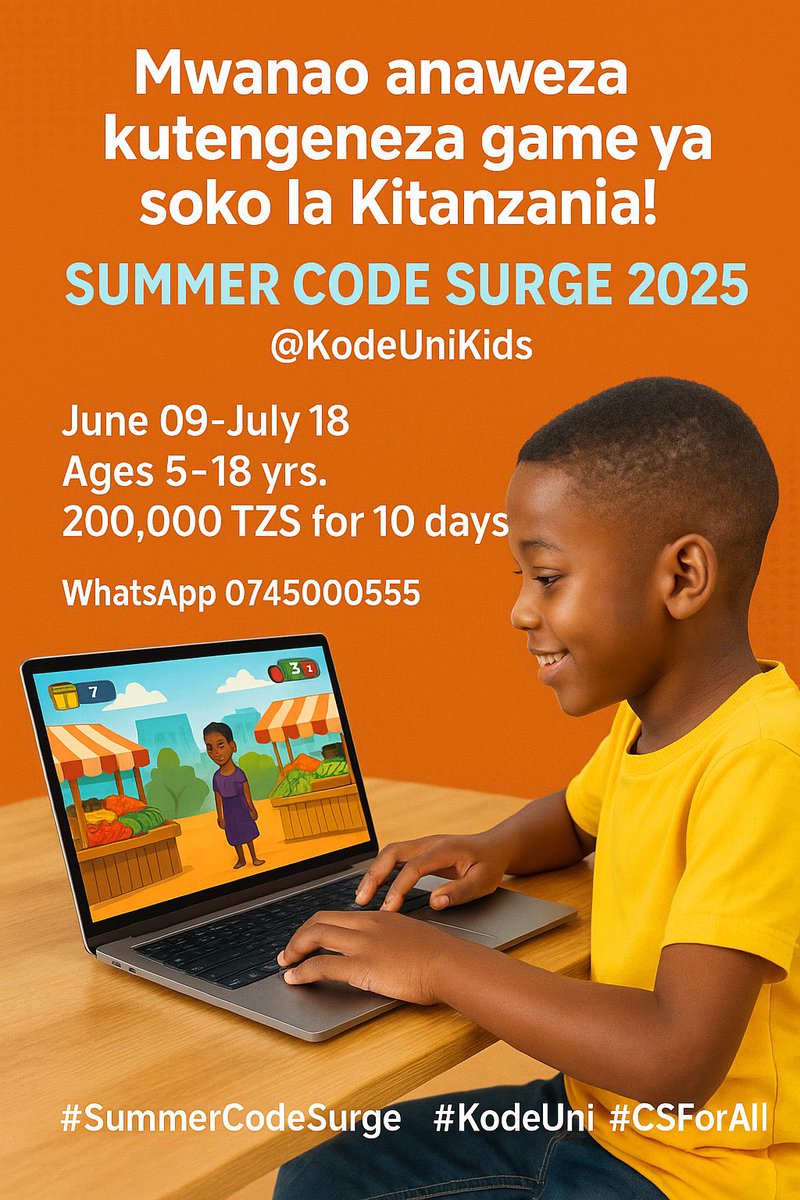 kalage_jr's tweet image. Je wajua.? 

Watoto wa miaka 5-18 wanajifunza kutengeneza Apps, Coding, games, Python na computer skills kwa siku 10 tu kwa 200k kutoka @KodeUniKids

Unatamani mwanao awe moja ya watoto hao.?

Piga 0745000555
📆 23 Jun–04 Jul

#SummerCodeSurge #KodeUni #CSForAll