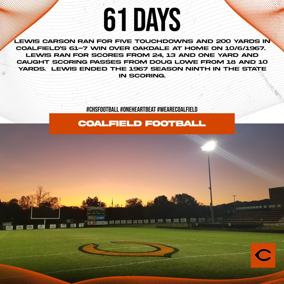 61 days to kickoff! 
#CHSFootball #OneHeartbeat #WeAreCoalfield #CHSCountdown