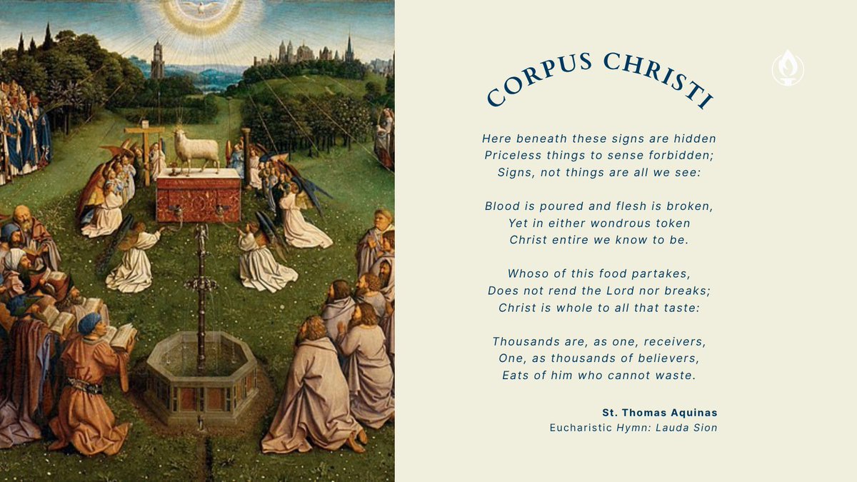 OpenlightMedia's tweet image. Did you know that St. Thomas Aquinas proposed the feast of Corpus Christi and wrote the Mass prayers for it? He also wrote a number of great Eucharistic hymns, including this one, Lauda Sion, which is the sequence for today's feast. #corpuschristi #solemnity #catholicfeast