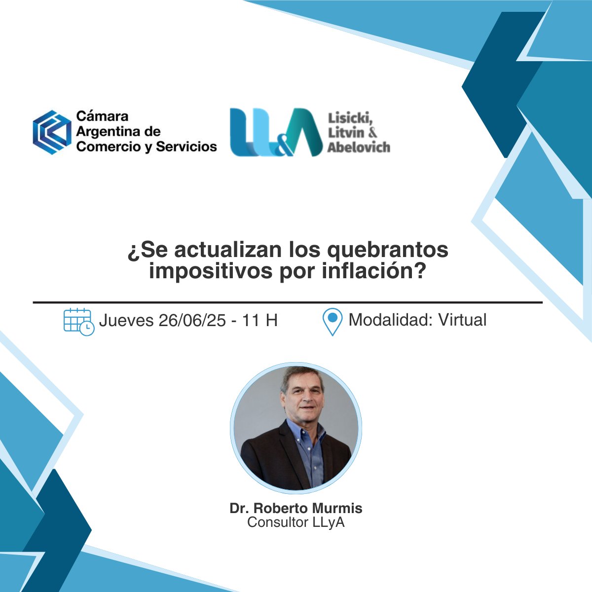 Webinar CAC: ¿Se actualizan los quebrantos impositivos por inflación?

🗓️El próximo miércoles 26 de junio, a las 11 h, participá de este encuentro virtual organizado por la <a href="/CACteinforma/">CAC</a>, con la exposición del Dr. Roberto Murmis (<a href="/Robymur59/">Roberto Daniel MURMIS</a>), consultor de Lisicki Litvin &amp;