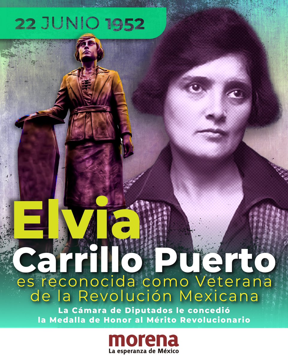 Morena (@partidomorenamx) on Twitter photo #UnDíaComoHoy de 1952, la Cámara de Diputados reconoció a Elvia Carrillo Puerto como Veterana de la Revolución Mexicana. 
Conocida como “La monja roja del Mayab” fue una feminista e intelectual que dedicó su vida a abogar por los derechos de las mujeres.
Entre sus luchas se #UnDíaComoHoy de 1952, la Cámara de Diputados reconoció a Elvia Carrillo Puerto como Veterana de la Revolución Mexicana. 
Conocida como “La monja roja del Mayab” fue una feminista e intelectual que dedicó su vida a abogar por los derechos de las mujeres.
Entre sus luchas se
