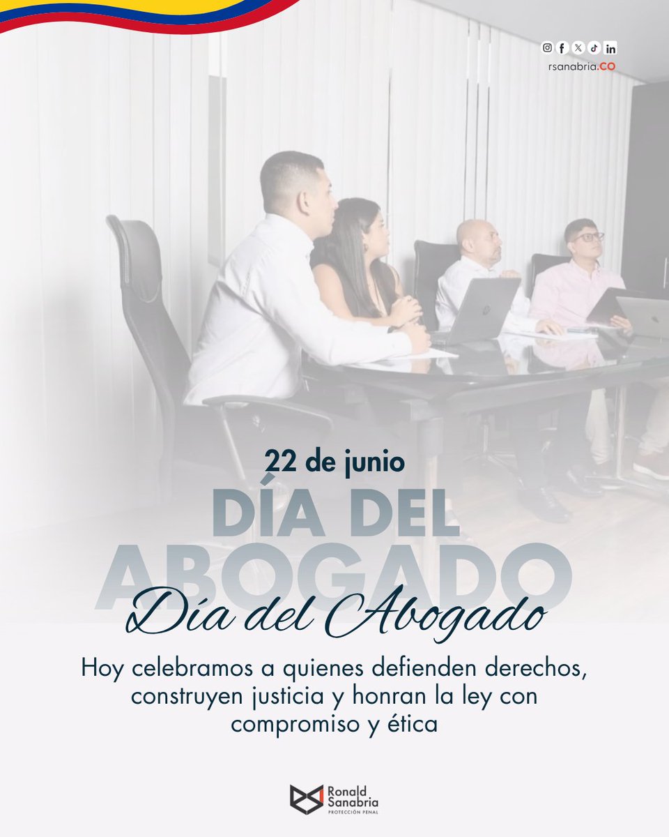Hoy en Colombia conmemoramos el Día del Abogado ⚖
Una fecha para reconocer el compromiso de quienes, desde la defensa técnica y el pensamiento jurídico, contribuyen a una sociedad más justa, garantista y respetuosa de los derechos.

#DíaDelAbogado #Justicia #Abogacía #Derecho