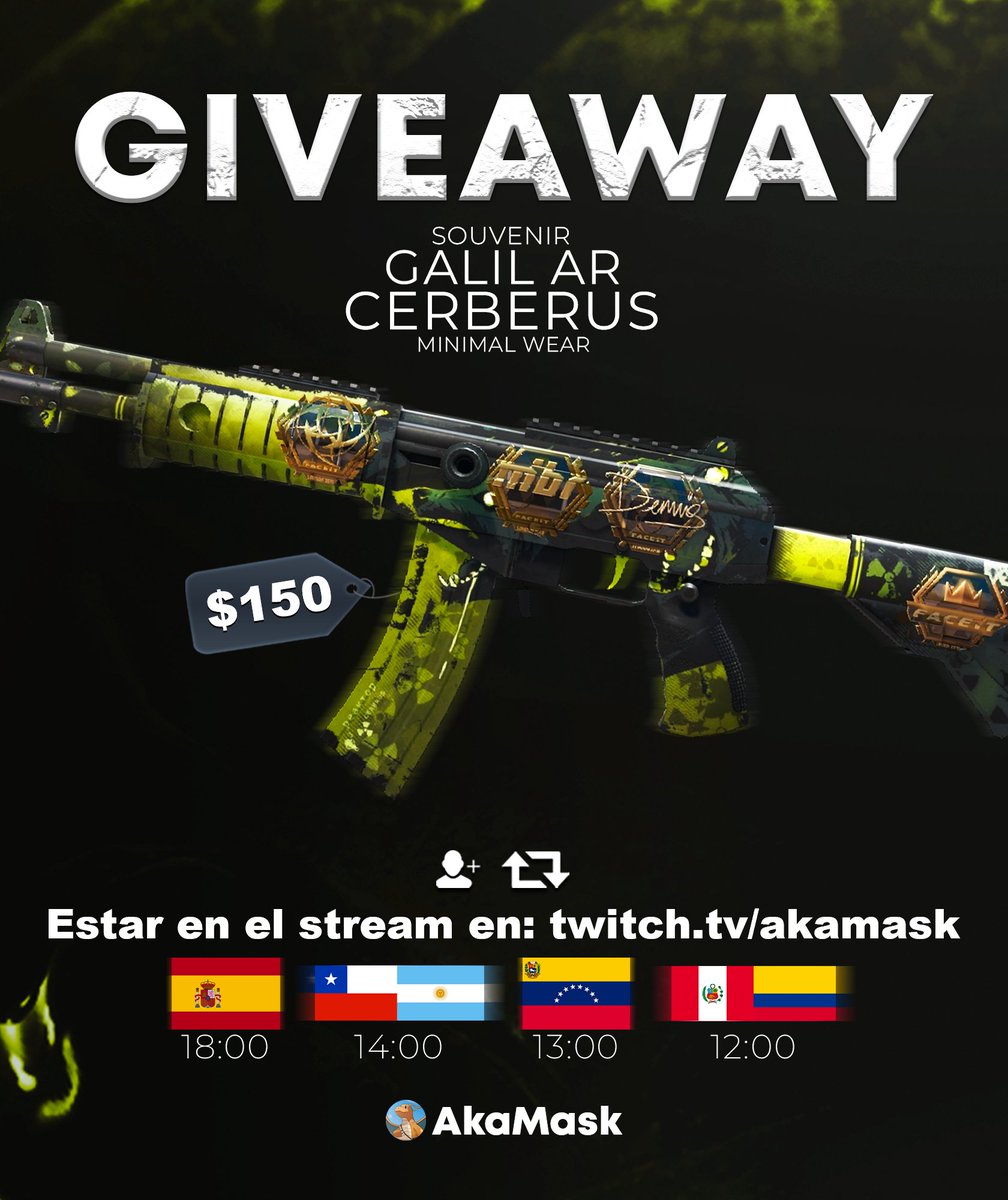 🎁SORTEO GELIL CERBERUS

💰+$150

Requisitos:
✅Follow &amp; RT
✅Entra al stream YAAAA twtv/akamask

GL❤️